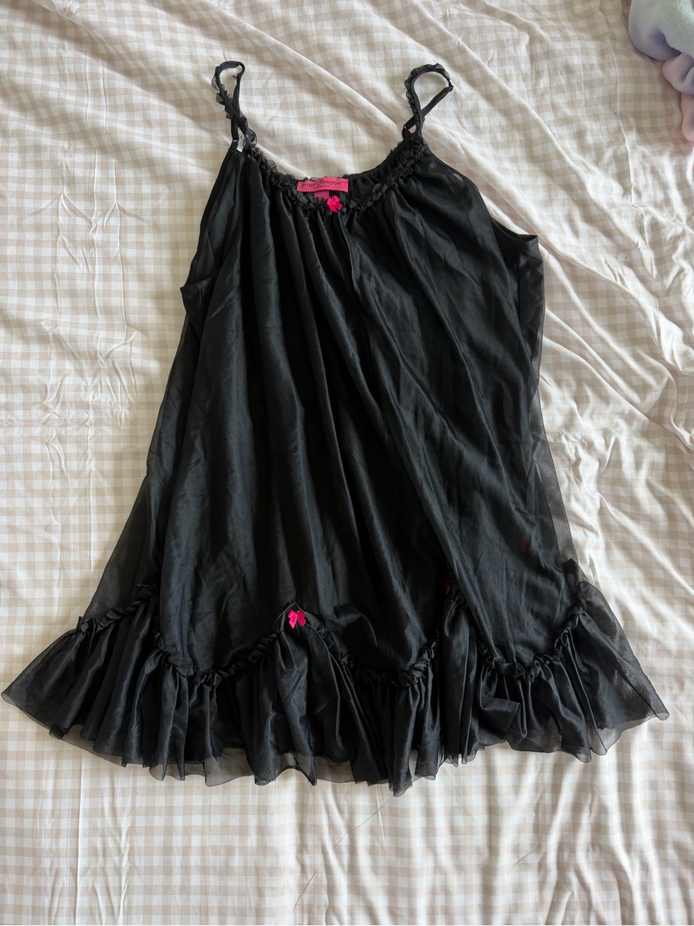 Betsey Johnson Intimates Black Ruffle Baby Doll Slip Dress (L)